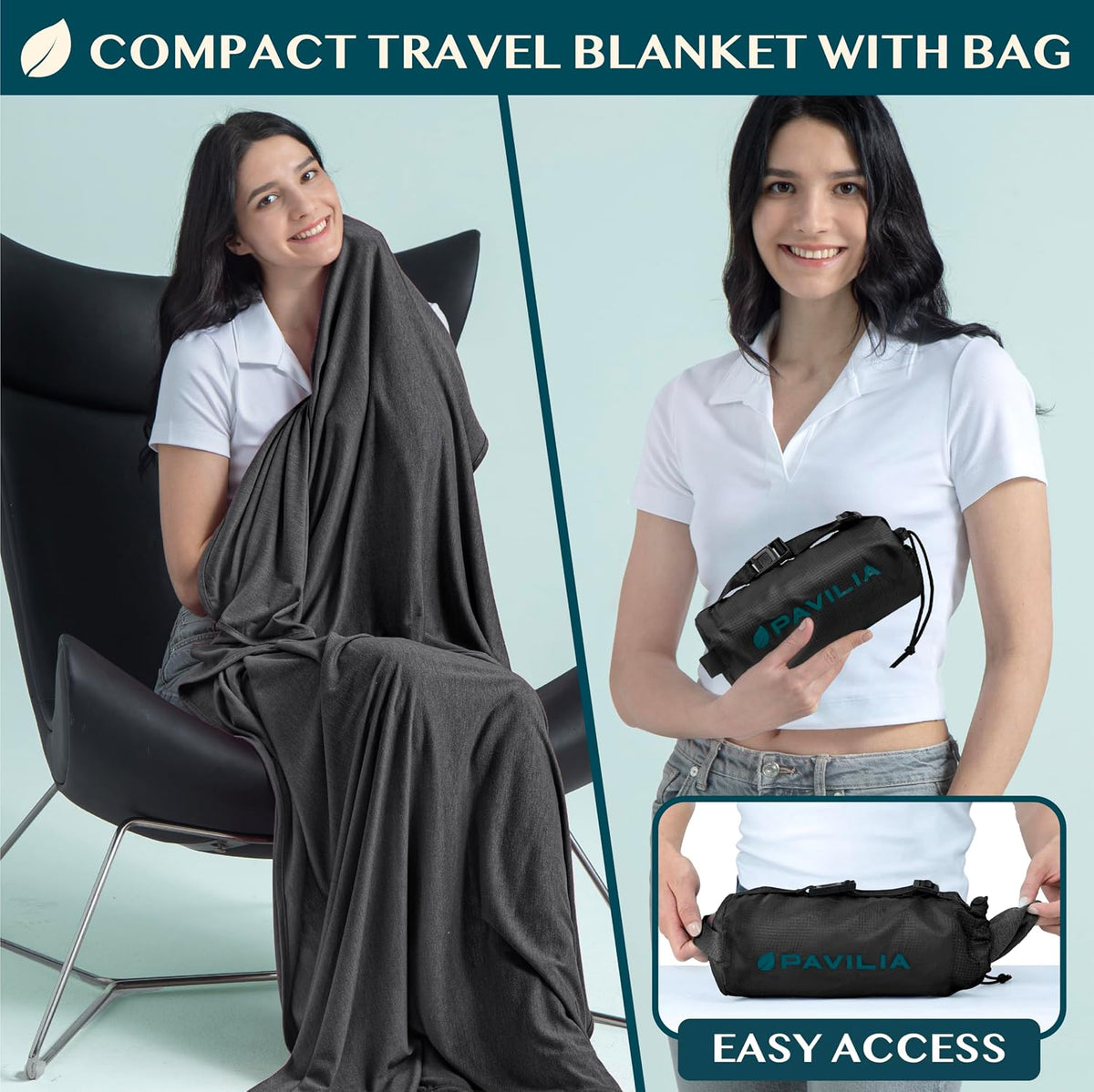 Travel Blanket Airplane Compact with Bag Lightweight, Navy Blue