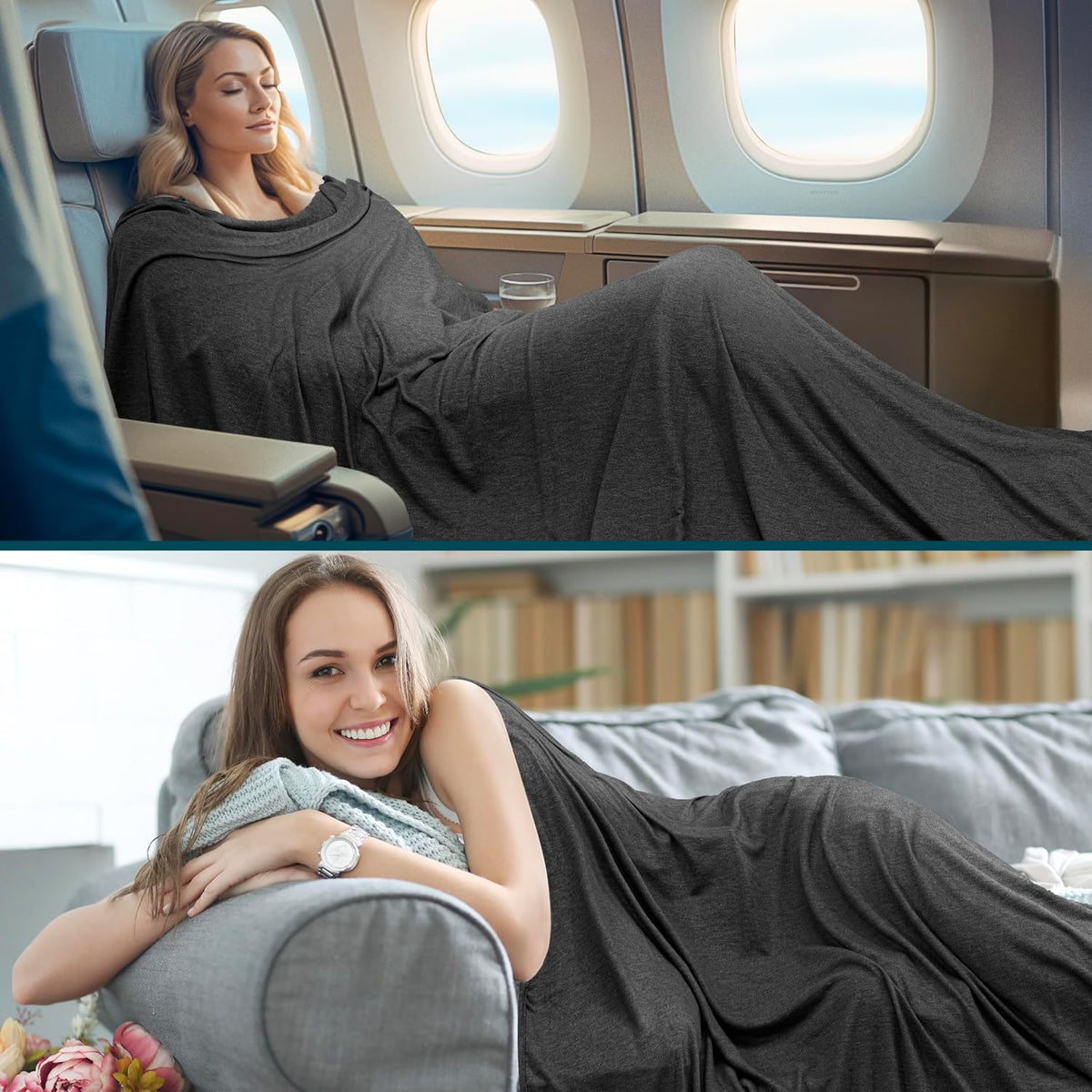 Travel Blanket Airplane Compact with Bag Lightweight, Navy Blue