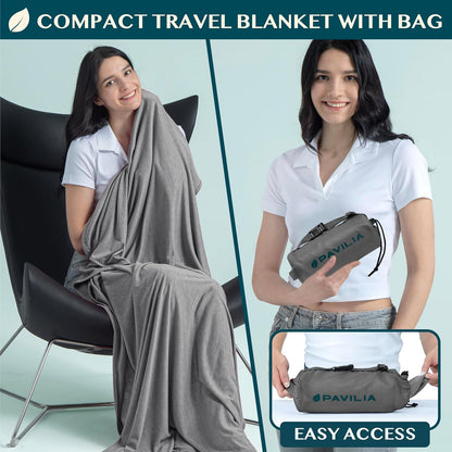 Travel Blanket Airplane Compact with Bag Lightweight, Navy Blue