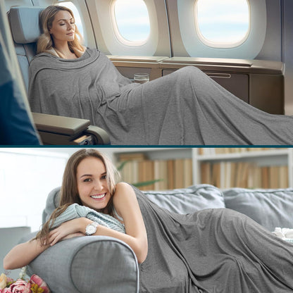 Travel Blanket Airplane Compact with Bag Lightweight, Navy Blue