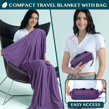 Travel Blanket Airplane Compact with Bag Lightweight, Navy Blue