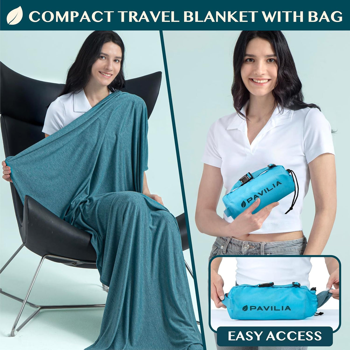 Travel Blanket Airplane Compact with Bag Lightweight, Navy Blue