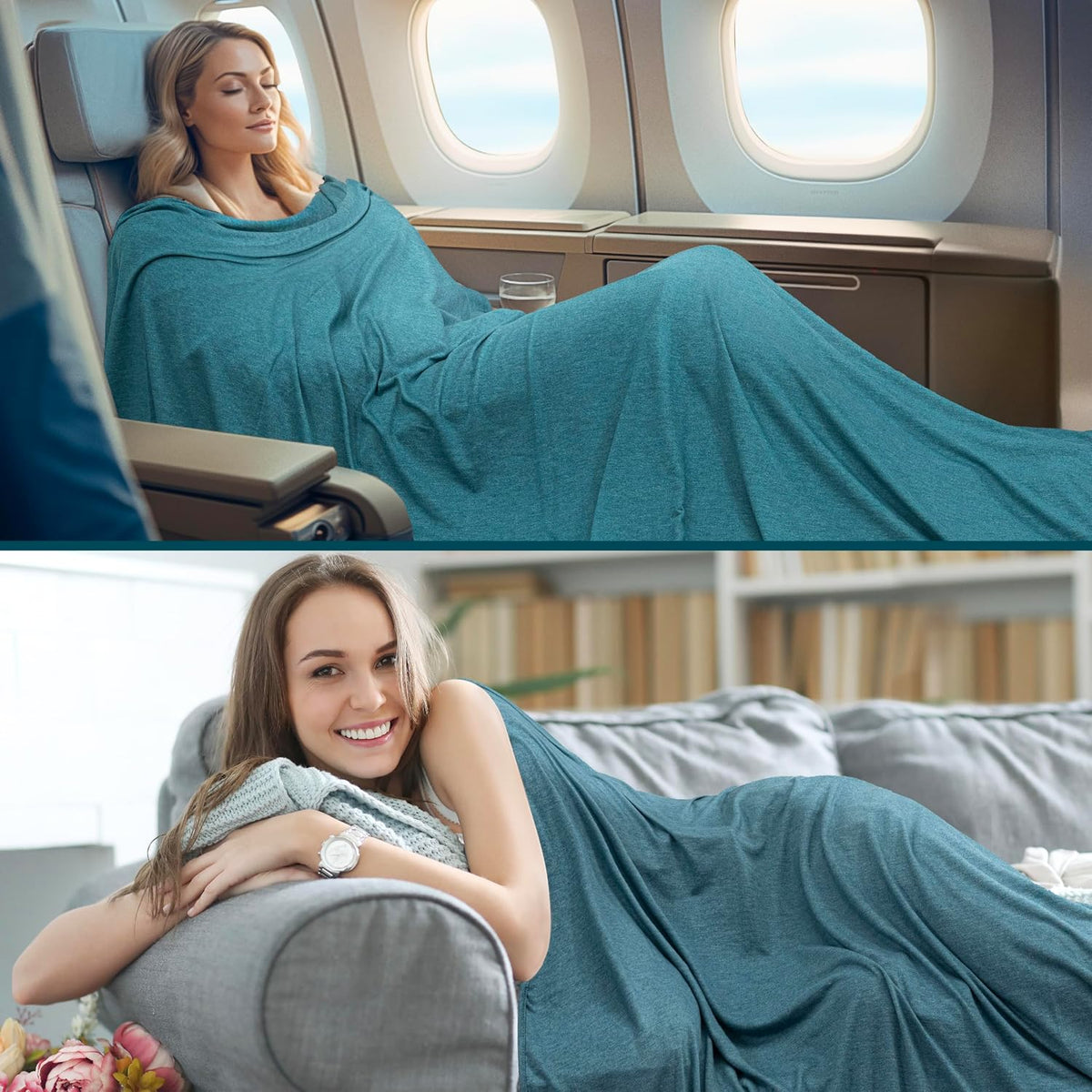 Travel Blanket Airplane Compact with Bag Lightweight, Navy Blue