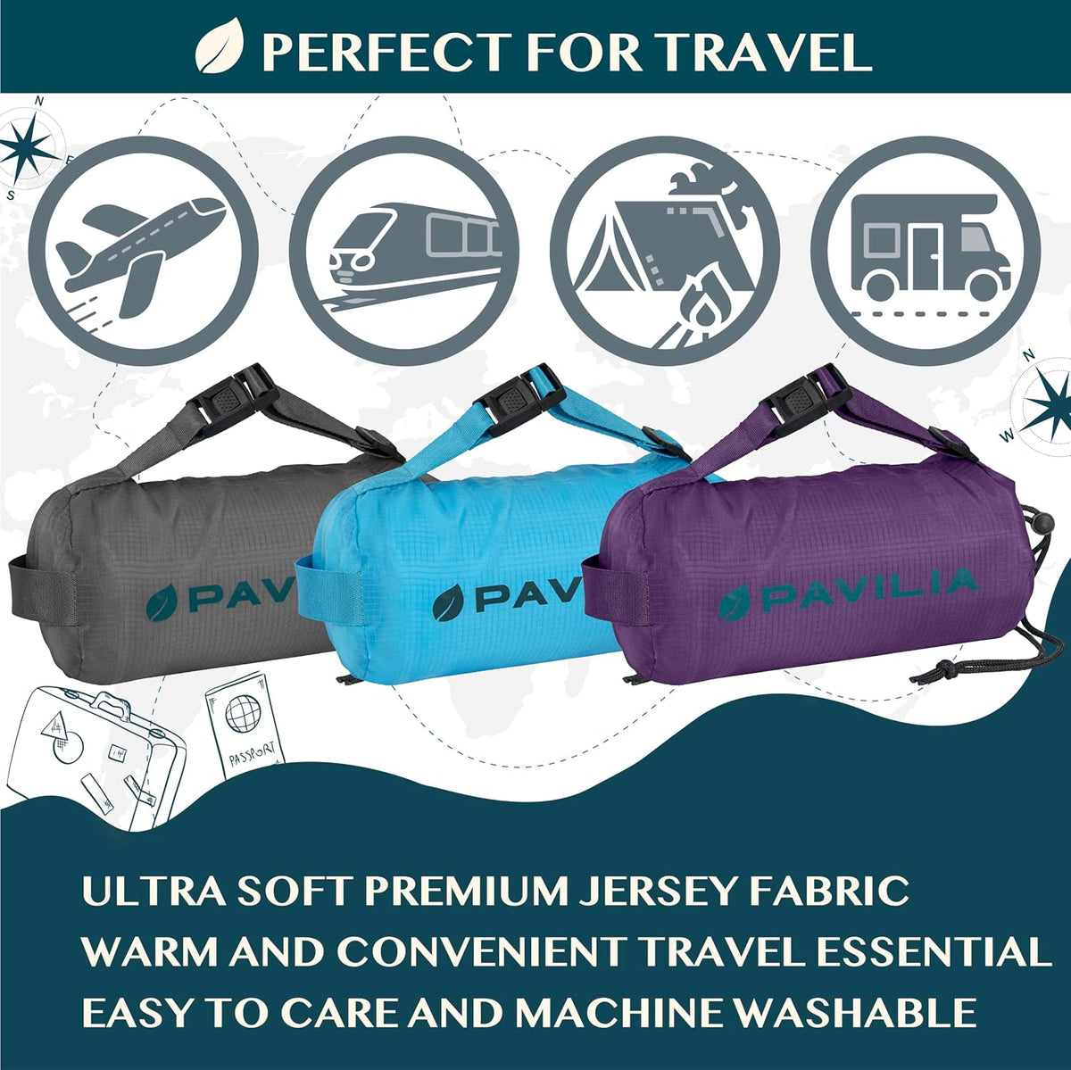 Travel Blanket Airplane Compact with Bag Lightweight, Navy Blue