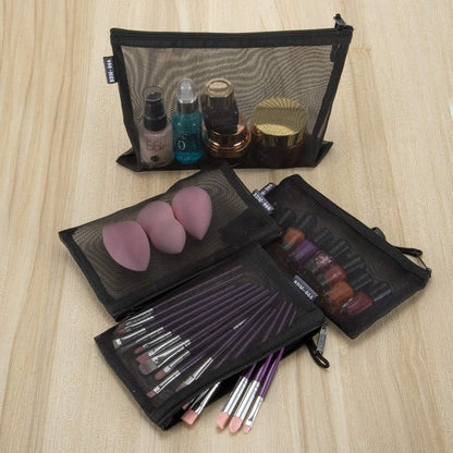 HRX Package 6pcs Mesh Makeup Bags for Travel, 2 Sizes A5 A6 (Black)