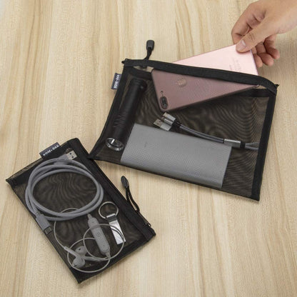 HRX Package 6pcs Mesh Makeup Bags for Travel, 2 Sizes A5 A6 (Black)