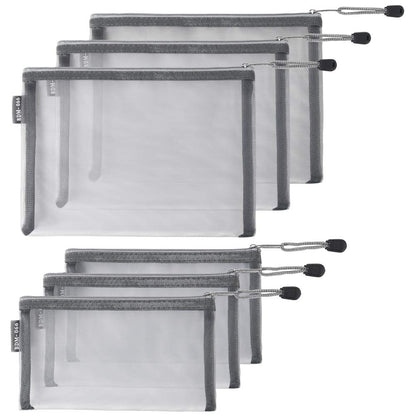 HRX Package 6pcs Mesh Makeup Bags for Travel, 2 Sizes A5 A6 (Black)
