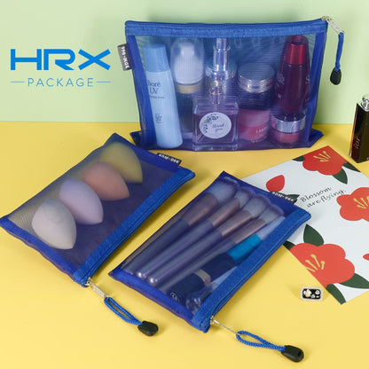HRX Package 6pcs Mesh Makeup Bags for Travel, 2 Sizes A5 A6 (Black)
