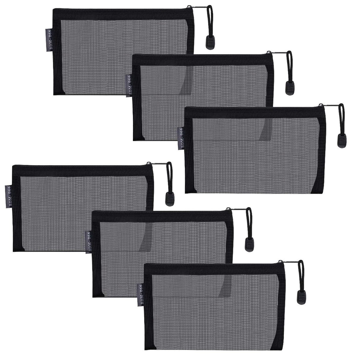 HRX Package 6pcs Mesh Makeup Bags for Travel, 2 Sizes A5 A6 (Black)
