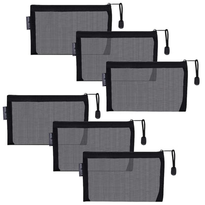HRX Package 6pcs Mesh Makeup Bags for Travel, 2 Sizes A5 A6 (Black)