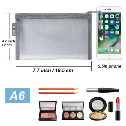 HRX Package 6pcs Mesh Makeup Bags for Travel, 2 Sizes A5 A6 (Black)
