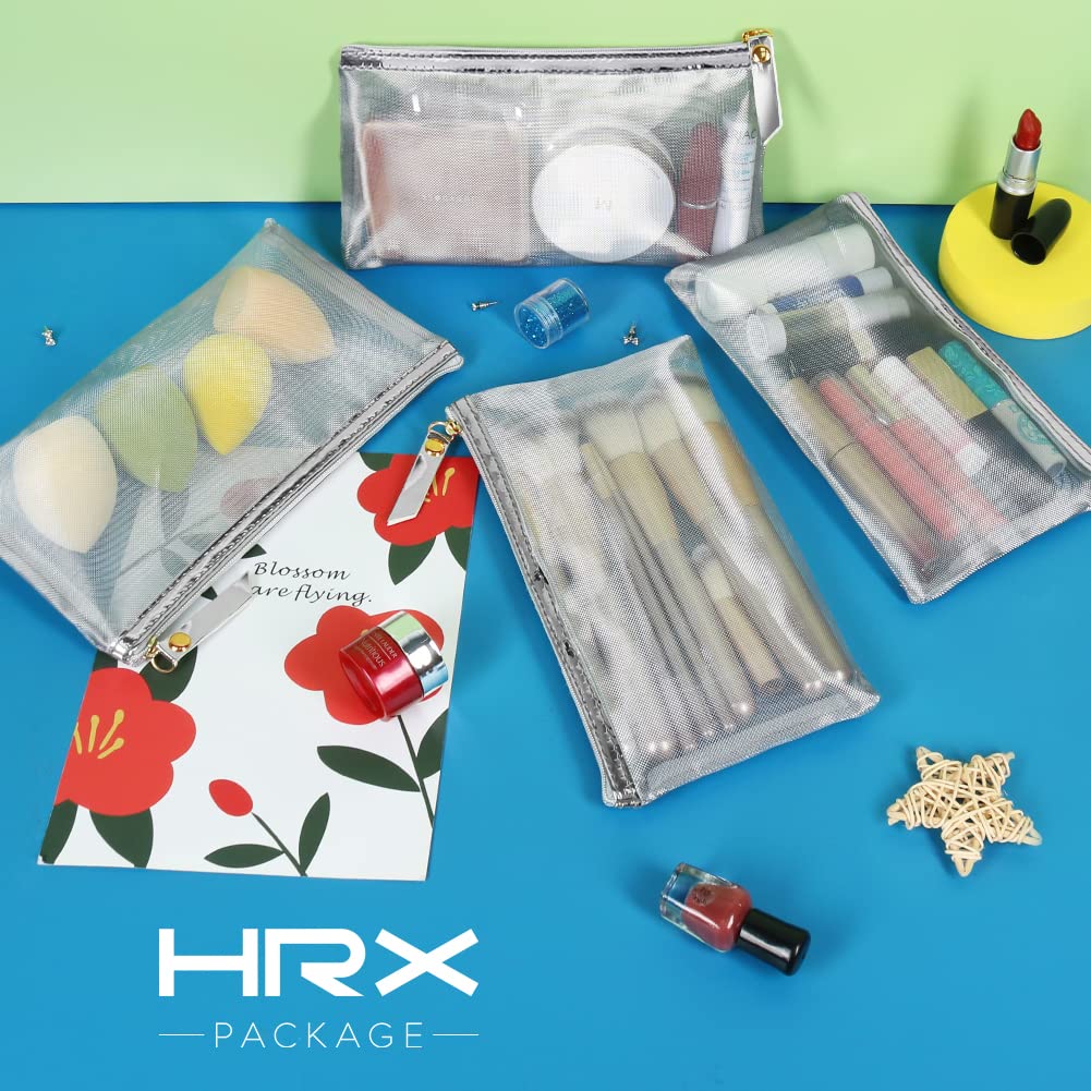 HRX Package 6pcs Mesh Makeup Bags for Travel, 2 Sizes A5 A6 (Black)