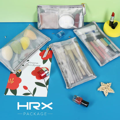 HRX Package 6pcs Mesh Makeup Bags for Travel, 2 Sizes A5 A6 (Black)