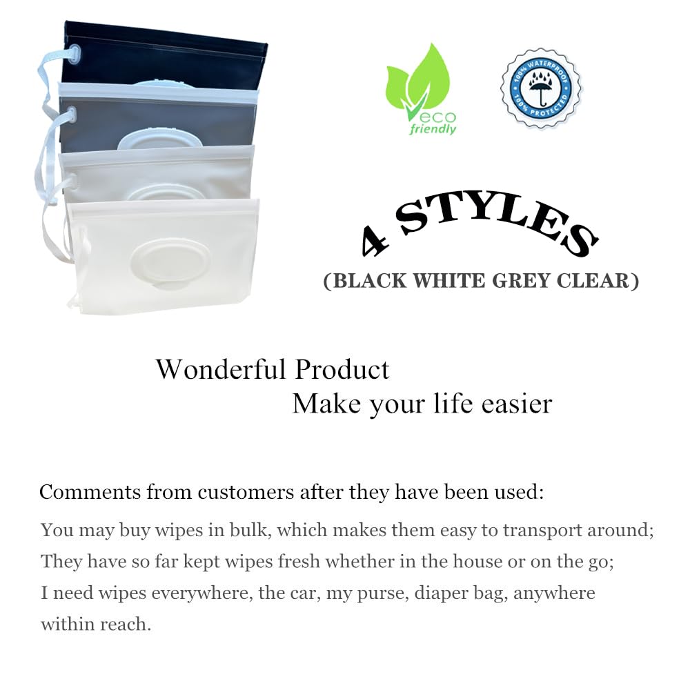 Baby Wet Wipes Pouches, 4 Pcs Baby Wet Wipes Dispensers, Travel Wet Wipes Bags Cases, Reusable Refillable Portable Wipe Carrying Pouches for Baby Adult Teenager