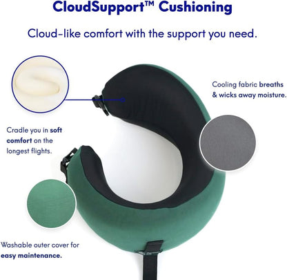 C Travel Pillow, Award-Winning Patented Ergonomic Design for Chin & Neck Support Memory Foam Neck Pillow, Compact Airplane Pillow for Traveling, Flight, Car (Hunter Green, Medium)