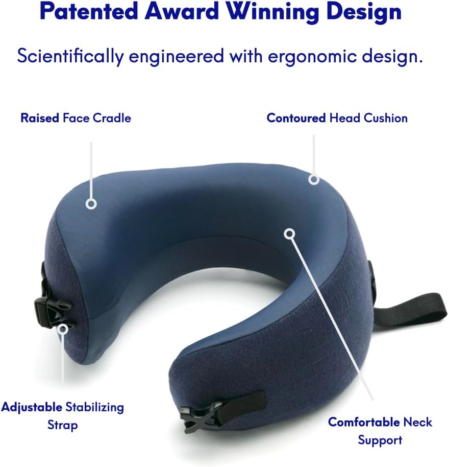 C Travel Pillow, Award-Winning Patented Ergonomic Design for Chin & Neck Support Memory Foam Neck Pillow, Compact Airplane Pillow for Traveling, Flight, Car (Hunter Green, Medium)