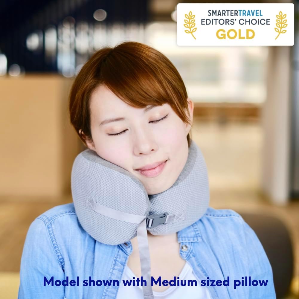 C Travel Pillow, Award-Winning Patented Ergonomic Design for Chin & Neck Support Memory Foam Neck Pillow, Compact Airplane Pillow for Traveling, Flight, Car (Hunter Green, Medium)