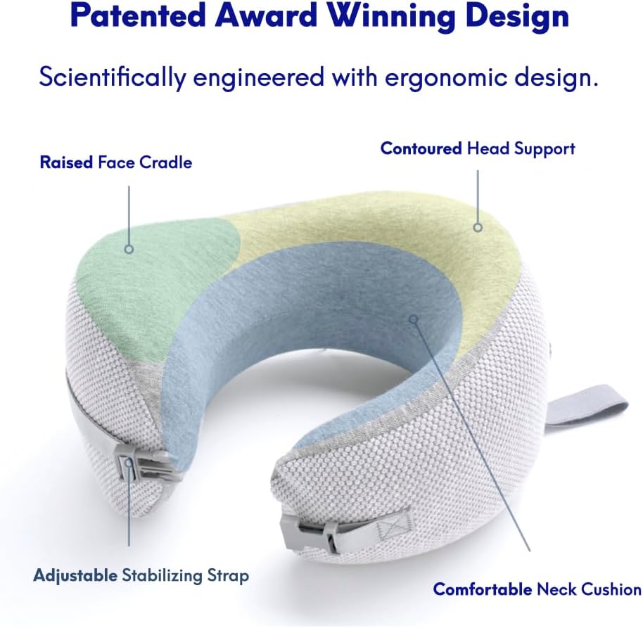 C Travel Pillow, Award-Winning Patented Ergonomic Design for Chin & Neck Support Memory Foam Neck Pillow, Compact Airplane Pillow for Traveling, Flight, Car (Hunter Green, Medium)