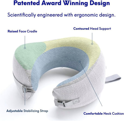 C Travel Pillow, Award-Winning Patented Ergonomic Design for Chin & Neck Support Memory Foam Neck Pillow, Compact Airplane Pillow for Traveling, Flight, Car (Hunter Green, Medium)