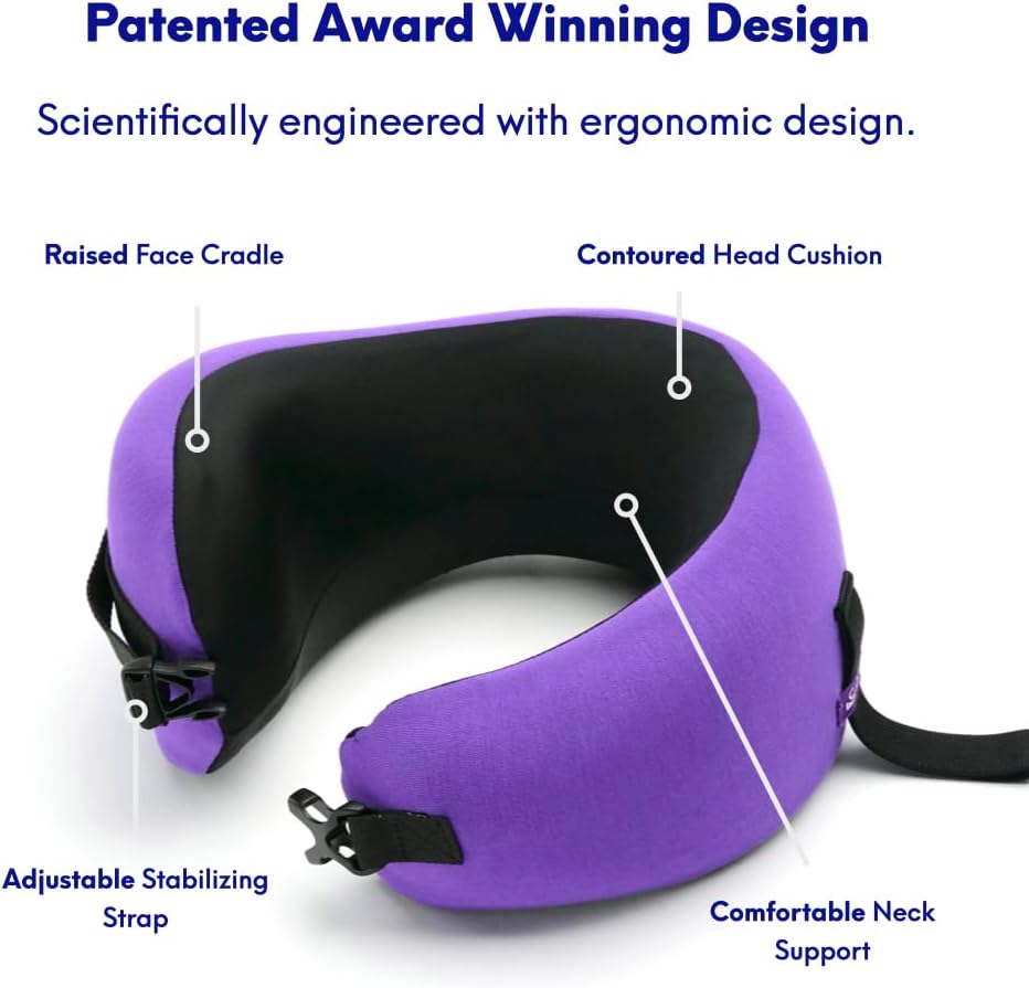 C Travel Pillow, Award-Winning Patented Ergonomic Design for Chin & Neck Support Memory Foam Neck Pillow, Compact Airplane Pillow for Traveling, Flight, Car (Hunter Green, Medium)