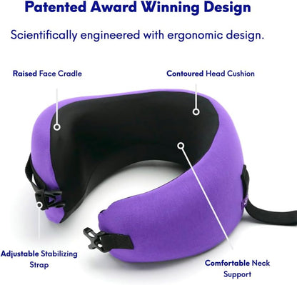 C Travel Pillow, Award-Winning Patented Ergonomic Design for Chin & Neck Support Memory Foam Neck Pillow, Compact Airplane Pillow for Traveling, Flight, Car (Hunter Green, Medium)