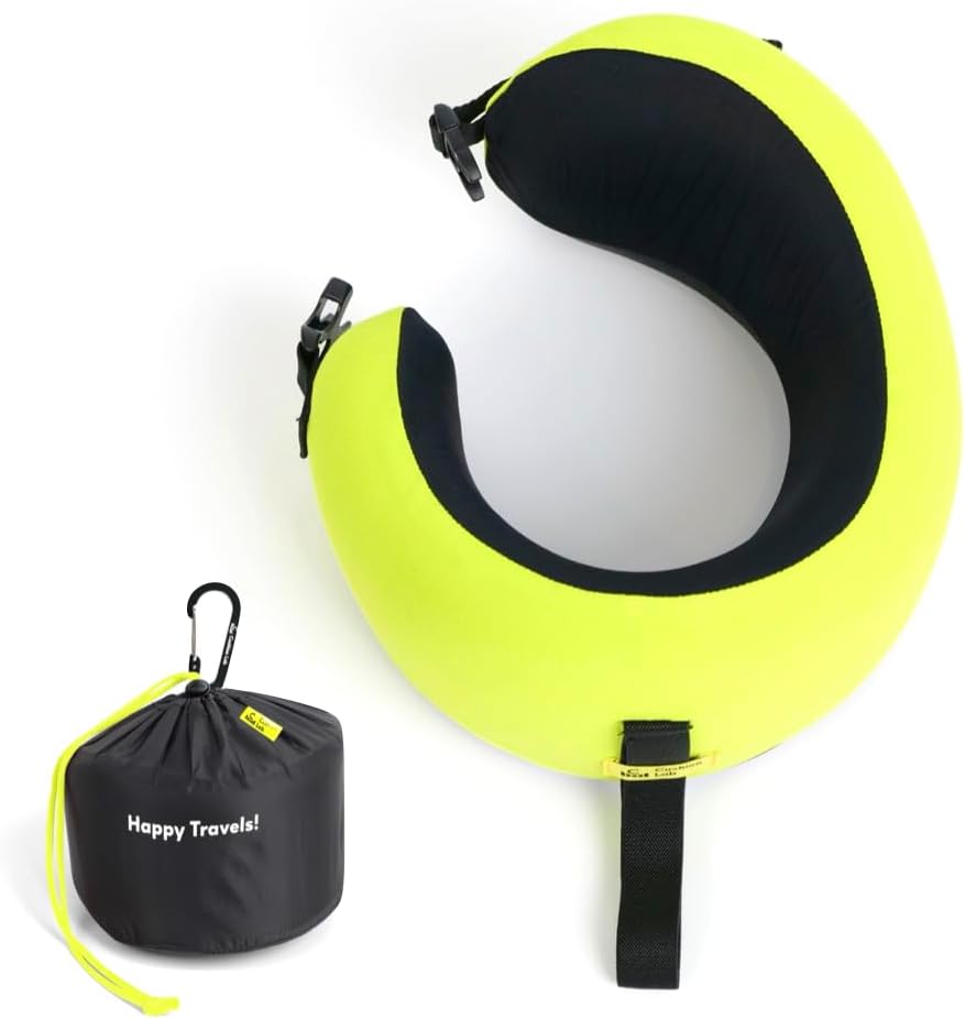 C Travel Pillow, Award-Winning Patented Ergonomic Design for Chin & Neck Support Memory Foam Neck Pillow, Compact Airplane Pillow for Traveling, Flight, Car (Hunter Green, Medium)