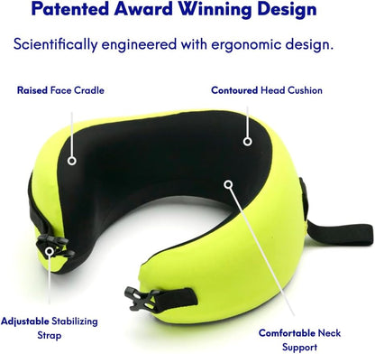 C Travel Pillow, Award-Winning Patented Ergonomic Design for Chin & Neck Support Memory Foam Neck Pillow, Compact Airplane Pillow for Traveling, Flight, Car (Hunter Green, Medium)