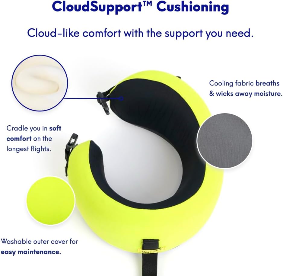 C Travel Pillow, Award-Winning Patented Ergonomic Design for Chin & Neck Support Memory Foam Neck Pillow, Compact Airplane Pillow for Traveling, Flight, Car (Hunter Green, Medium)