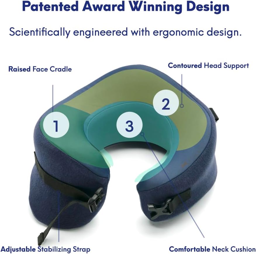 C Travel Pillow, Award-Winning Patented Ergonomic Design for Chin & Neck Support Memory Foam Neck Pillow, Compact Airplane Pillow for Traveling, Flight, Car (Hunter Green, Medium)