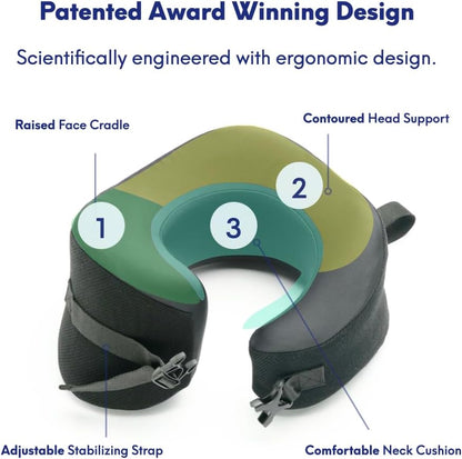 C Travel Pillow, Award-Winning Patented Ergonomic Design for Chin & Neck Support Memory Foam Neck Pillow, Compact Airplane Pillow for Traveling, Flight, Car (Hunter Green, Medium)