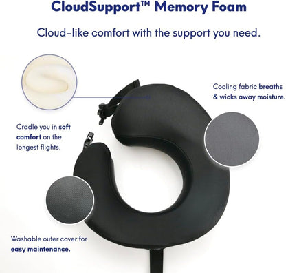 C Travel Pillow, Award-Winning Patented Ergonomic Design for Chin & Neck Support Memory Foam Neck Pillow, Compact Airplane Pillow for Traveling, Flight, Car (Hunter Green, Medium)