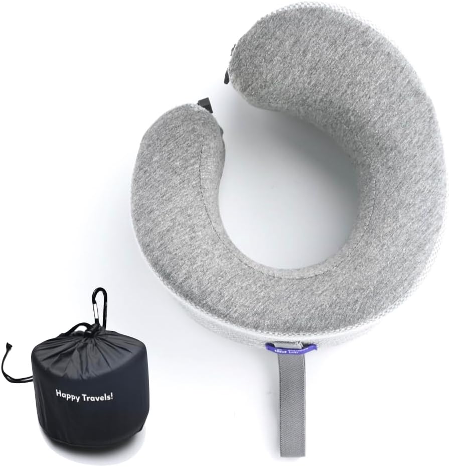 C Travel Pillow, Award-Winning Patented Ergonomic Design for Chin & Neck Support Memory Foam Neck Pillow, Compact Airplane Pillow for Traveling, Flight, Car (Hunter Green, Medium)