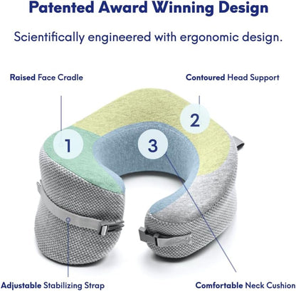 C Travel Pillow, Award-Winning Patented Ergonomic Design for Chin & Neck Support Memory Foam Neck Pillow, Compact Airplane Pillow for Traveling, Flight, Car (Hunter Green, Medium)