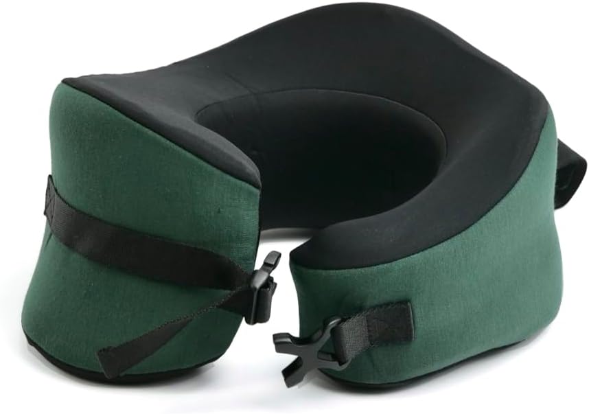 C Travel Pillow, Award-Winning Patented Ergonomic Design for Chin & Neck Support Memory Foam Neck Pillow, Compact Airplane Pillow for Traveling, Flight, Car (Hunter Green, Medium)