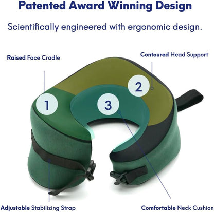 C Travel Pillow, Award-Winning Patented Ergonomic Design for Chin & Neck Support Memory Foam Neck Pillow, Compact Airplane Pillow for Traveling, Flight, Car (Hunter Green, Medium)