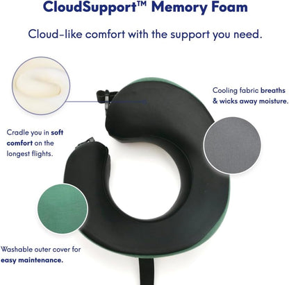 C Travel Pillow, Award-Winning Patented Ergonomic Design for Chin & Neck Support Memory Foam Neck Pillow, Compact Airplane Pillow for Traveling, Flight, Car (Hunter Green, Medium)