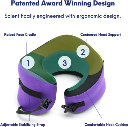 C Travel Pillow, Award-Winning Patented Ergonomic Design for Chin & Neck Support Memory Foam Neck Pillow, Compact Airplane Pillow for Traveling, Flight, Car (Hunter Green, Medium)