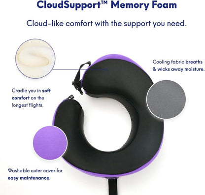 C Travel Pillow, Award-Winning Patented Ergonomic Design for Chin & Neck Support Memory Foam Neck Pillow, Compact Airplane Pillow for Traveling, Flight, Car (Hunter Green, Medium)