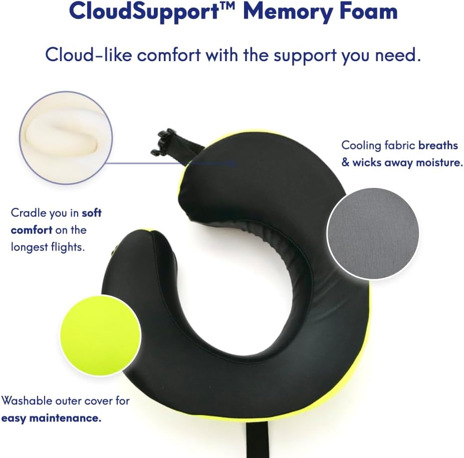 C Travel Pillow, Award-Winning Patented Ergonomic Design for Chin & Neck Support Memory Foam Neck Pillow, Compact Airplane Pillow for Traveling, Flight, Car (Hunter Green, Medium)