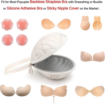 Hard Travel Case for Silicone Bras [A-C Cup] Premium Nubra Organizer Portable Lingerie Underwear Storage Bag (Map)