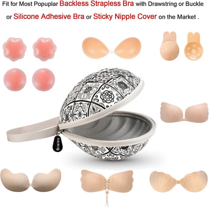 Hard Travel Case for Silicone Bras [A-C Cup] Premium Nubra Organizer Portable Lingerie Underwear Storage Bag (Map)