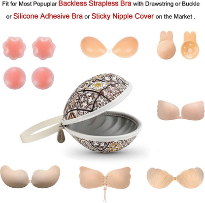 Hard Travel Case for Silicone Bras [A-C Cup] Premium Nubra Organizer Portable Lingerie Underwear Storage Bag (Map)