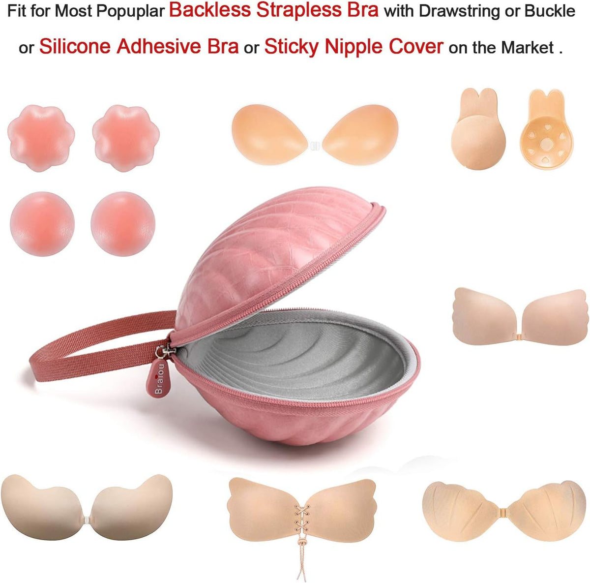 Hard Travel Case for Silicone Bras [A-C Cup] Premium Nubra Organizer Portable Lingerie Underwear Storage Bag (Map)