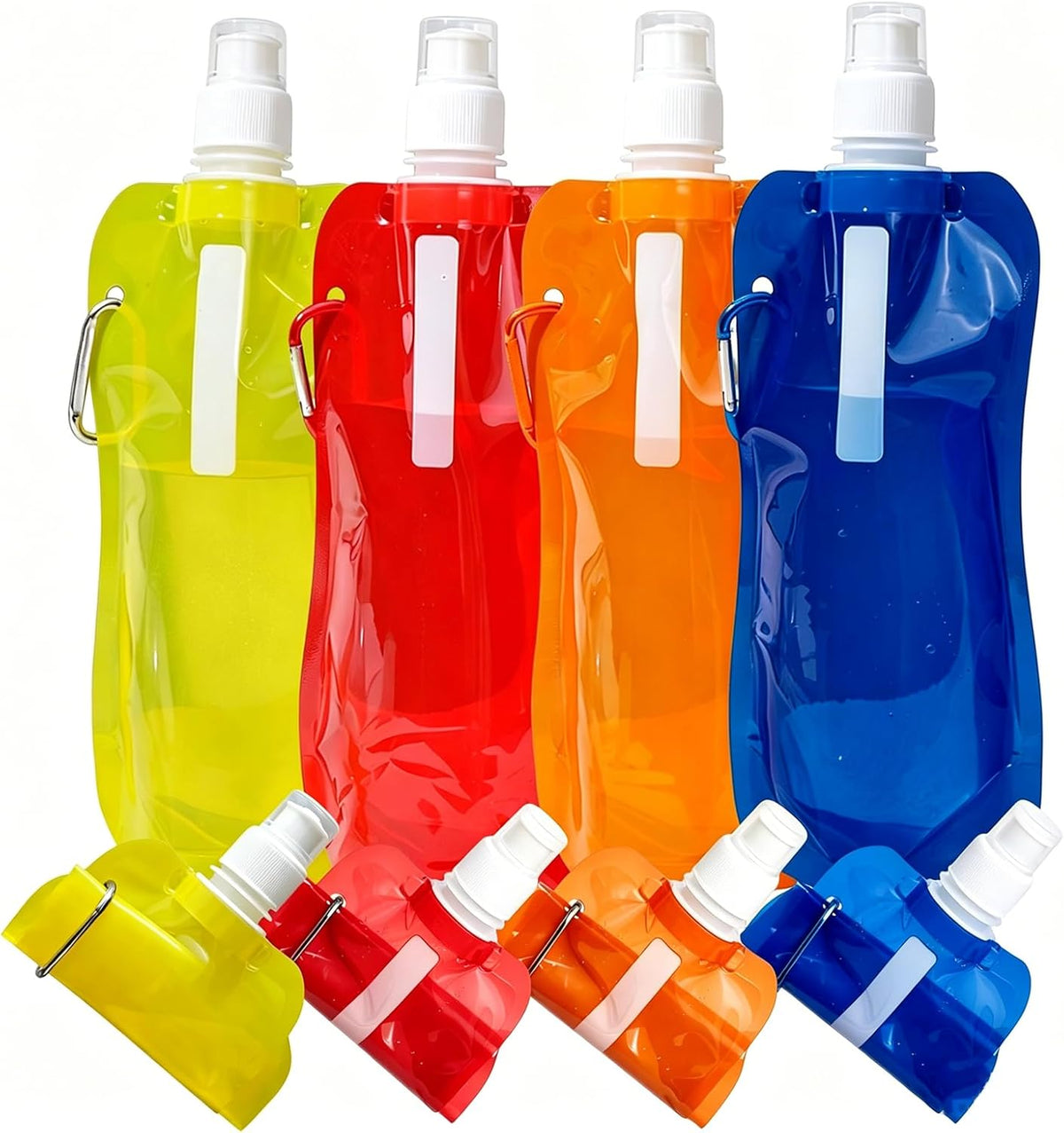 4 Pack Collapsible Water Bottles for Travel – 16oz Foldable Water Bottle with Carabiner,Leakproof Lid, 480ML Portable Reusable BPA-Free Water Bottle for Hiking,Sports,Camping,Biking