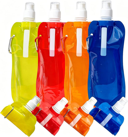 4 Pack Collapsible Water Bottles for Travel – 16oz Foldable Water Bottle with Carabiner,Leakproof Lid, 480ML Portable Reusable BPA-Free Water Bottle for Hiking,Sports,Camping,Biking