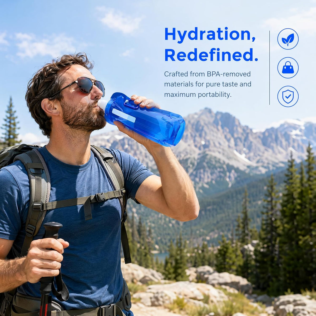 4 Pack Collapsible Water Bottles for Travel – 16oz Foldable Water Bottle with Carabiner,Leakproof Lid, 480ML Portable Reusable BPA-Free Water Bottle for Hiking,Sports,Camping,Biking