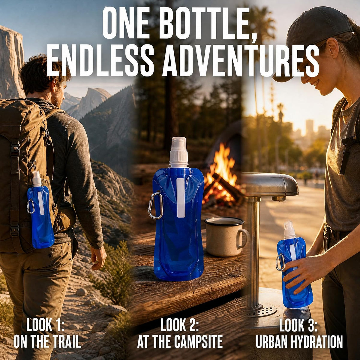 4 Pack Collapsible Water Bottles for Travel – 16oz Foldable Water Bottle with Carabiner,Leakproof Lid, 480ML Portable Reusable BPA-Free Water Bottle for Hiking,Sports,Camping,Biking