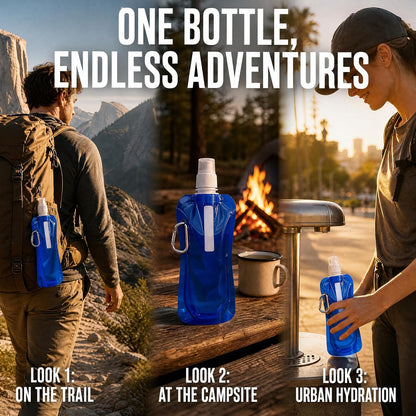 4 Pack Collapsible Water Bottles for Travel – 16oz Foldable Water Bottle with Carabiner,Leakproof Lid, 480ML Portable Reusable BPA-Free Water Bottle for Hiking,Sports,Camping,Biking