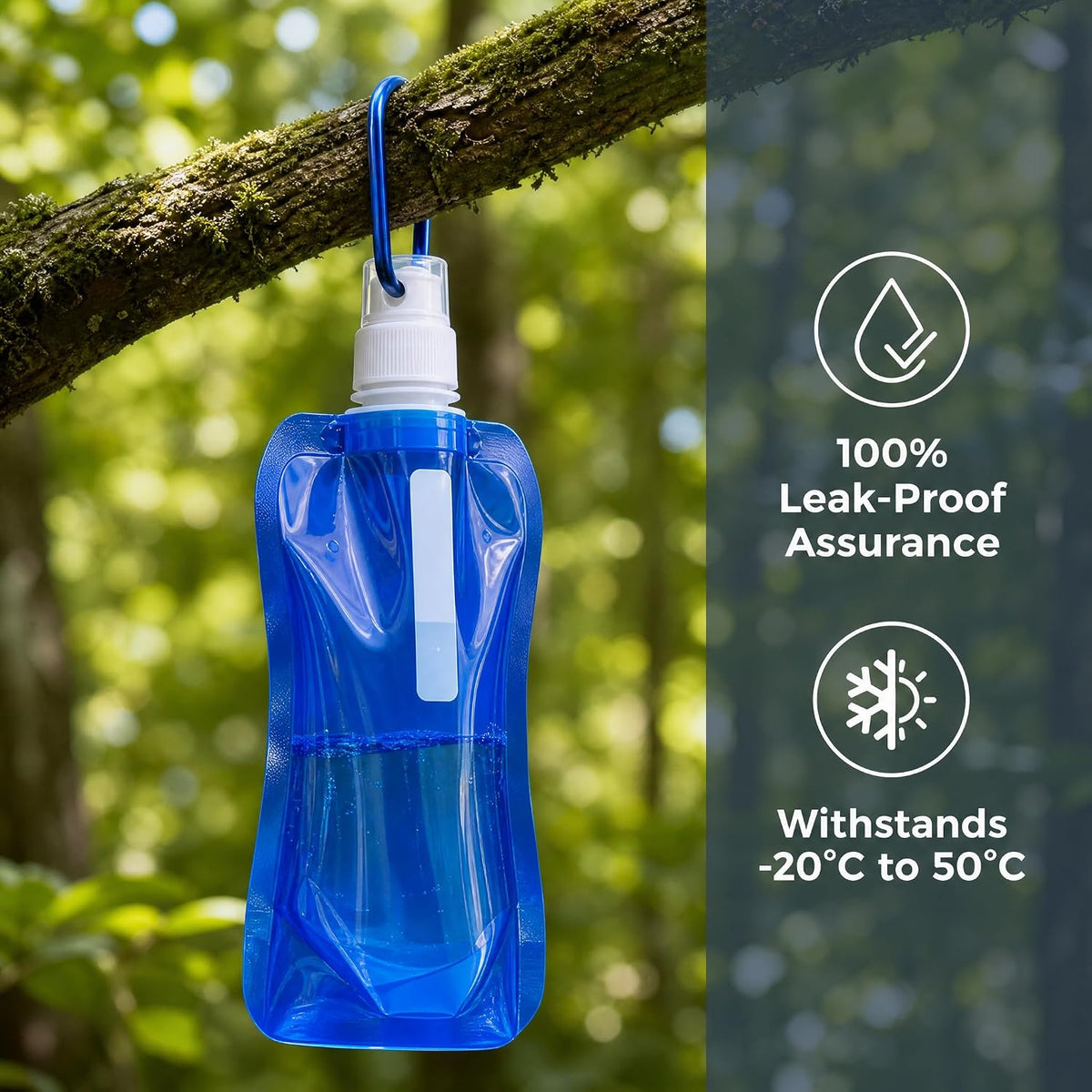 4 Pack Collapsible Water Bottles for Travel – 16oz Foldable Water Bottle with Carabiner,Leakproof Lid, 480ML Portable Reusable BPA-Free Water Bottle for Hiking,Sports,Camping,Biking