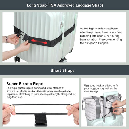Luggage Straps for Suitcases 3 PCS, Adjustable Elastic Tick Rope